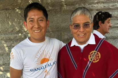 José Cusnia y Luis Alfonso Chango en el desfile de Nueva York.