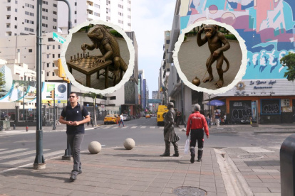 Como parte de la renovación de calle Panamá se colocarán las esculturas de una iguana en una partida de ajedrez y un mono jugando trompo.
