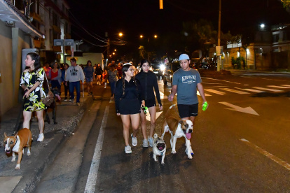 Moradores salen con sus perros a "patrullar" el barrio.
