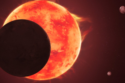 Sistema. Representación artística del planeta TRAPPIST-1 d pasando por delante de su estrella.