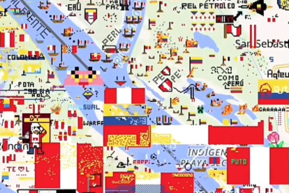 Usuarios colocan banderas de Perú y Colombia en WPlace para marcar territorio digital.