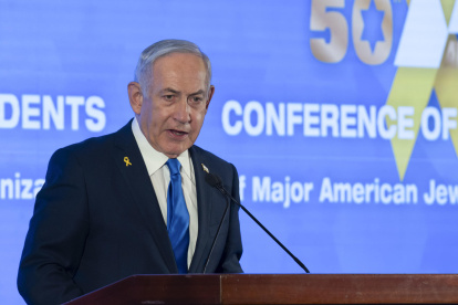 El Primer Ministro de Israel, Benjamín Netanyahu, durante la 50 Conferencia de presidentes de organizaciones judías.