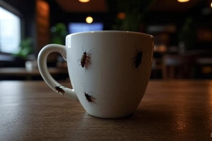 Ilustrado con IA. La cafetería tenía plagas de cucarachas