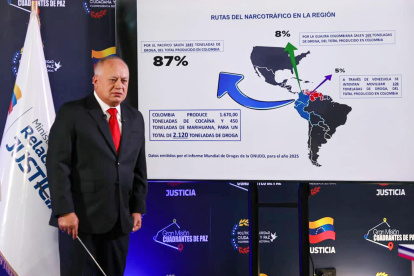 El ministro Diosdado Cabello, hablando durante un acto de gobierno este lunes 25 de agosto de 2025, en Caracas (Venezuela)