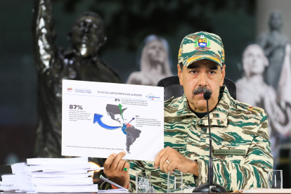 Nicolás Maduro durante el acto de activación operativa de la Milicia Nacional Bolivariana, mientras critica acciones de EE.UU.