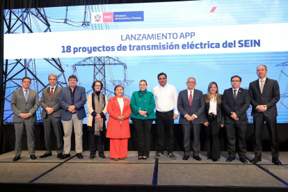 Autoridades de la Dirección General de Electricidad posan durante la presentación de los 18 proyectos de transmisión eléctrica