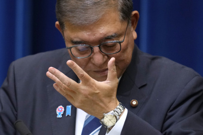 El primer ministro japonés Shigeru Ishiba durante la conferencia de prensa en la que confirmó su dimisión.