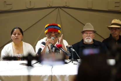 El presidente de la Conaie, Marlon Vargas, anunció la postura oficial de la organización que lidera frente a la consulta popular.