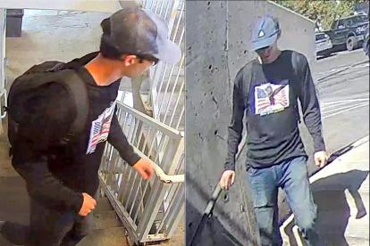 Combinación de imágenes publicadas por el FBI muestra fotografías de una persona de interés en la investigación del tiroteo fatal de Charlie Kirk.