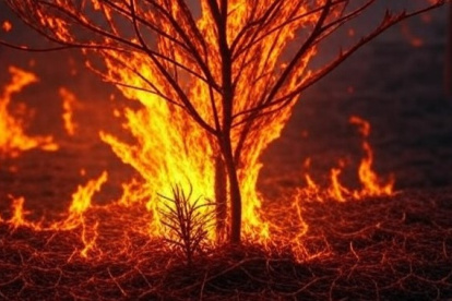 Ilustración hecha con IA. Parte de bosque seco está en riesgo por el fuego