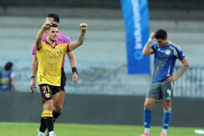 Octavio Rivero cuando festejaba el primer gol que abrió la goleada al minuto 4.