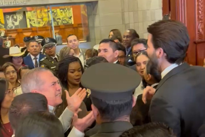 El presidente de la Asamblea Niels Olsen y el legislador Ricardo Patiño se enfrentaron en el ingreso al Pleno.