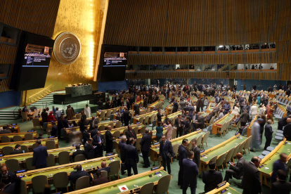 Delegados, diplomáticos y líderes mundiales se reúnen en la Asamblea General de las Naciones Unidas (ONU) durante la 80ª sesión del evento anual el 23 de septiembre de 2025, en la ciudad de Nueva York.