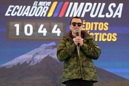 El presidente Daniel Noboa da declaraciones sobre el paro nacional.