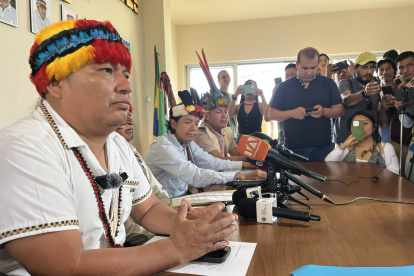 El presidente de la Conaie Marlos Vargas exigió la libertad de los detenidos en el marco dle paro nacional 2025.