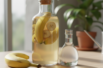 La cáscara de banana es rica en potasio, un mineral clave que promueve la floración y el fortalecimiento de las plantas, con el vinagre actuando como un potenciador de la liberación de nutrientes.