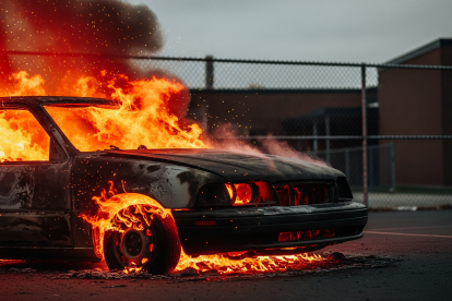 ILUSTRACIÓN HECHA CON INTELIGENCIA ARTIFICIAL. Alumnos habrían incendiado un vehículo por protesta.