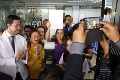 La primera vicepresidenta de la Asamblea, Mishel Mancheno presentó la solicitud en el CNE.