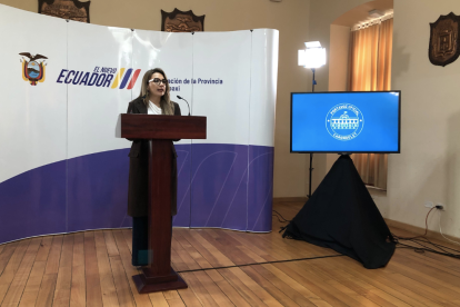 Carolina Jaramillo, vocera presidencial, durante su pronunciamiento sobre las protestas y operativos en Imbabura.