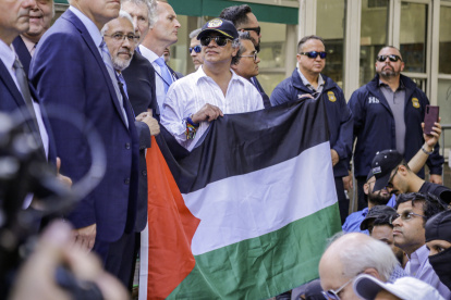Petro en su reciente aparición en Nueva York, protestando contra Israel por la guerra en Gaza.
