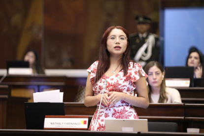 La asambleísta del oficialismo, Nathaly Farinango, presidente la mesa de Régimen Económico.