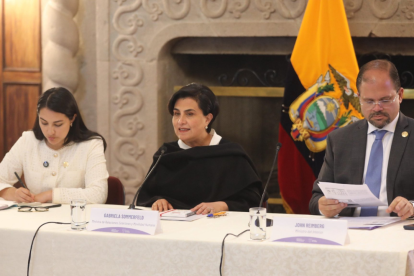 Sariha Moya, Gabriela Sommerfeld y John Reimberg se reunieron con el cuerpo diplomáitico en Quito.