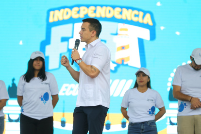 Daniel Noboa desde el Centro Cívico.
