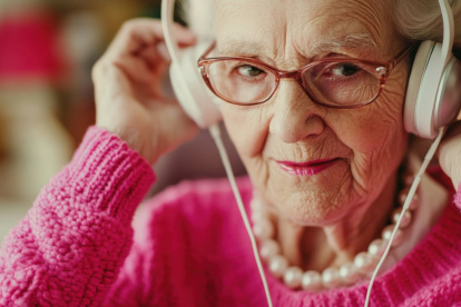 Anciana escuchando música