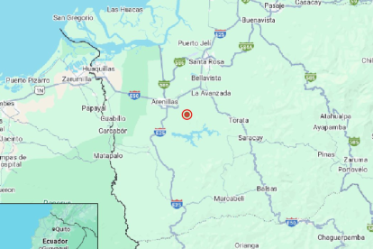 Epicentro del sismo de magnitud 6.4 localizado cerca de Arenillas, provincia de El Oro, el 21 de octubre.