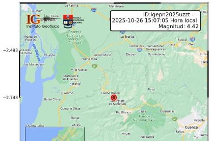 Sismo de magnitud 4.4 se sintió en Cuenca y Azogues, según el Instituto Geofísico.