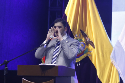 El alcalde de Guayaquil, Aquiles Álvarez, durante la sesión solemne por los 205 años de Independencia de la ciudad.