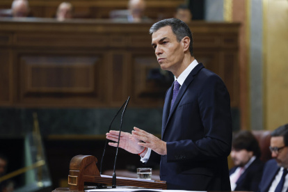 El presidente del Gobierno, Pedro Sánchez, durante su comparecencia este miércoles en el Congreso de los Diputados.