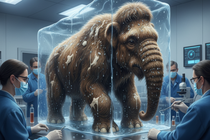 La cría de mamut lanudo conservada en el hielo, siendo examinada por científicos.