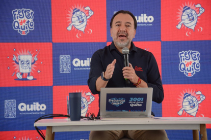 Pabel Muñoz durante el enlace semanal Frecuencia Quiteña, este 17 de noviembre de 2025.