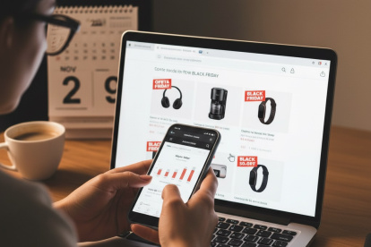 Las personas hacen compras en línea durante Black Friday y Cyber Monday; en lo últimos días de noviembre