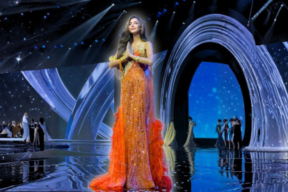 Nadia Mejía en su último desfile en el Miss Universo.
