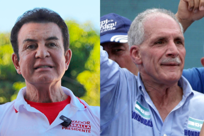 Imágenes de archivo de los aspirantes presidenciales hondureños Salvador Nasralla y Nasry Asfura.