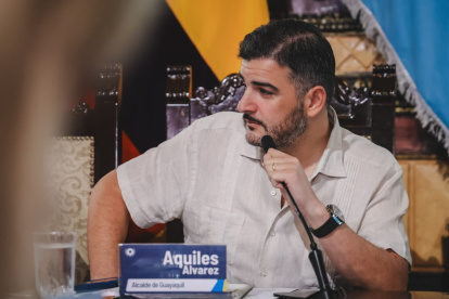 El alcalde de Guayaquil, Aquiles Álvarez, durante una sesión del Concejo Cantonal.