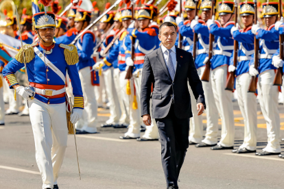 El presidente de Ecuador, Daniel Noboa, durante la ceremonia oficial de llegada al Palacio del Planalto, en Brasilia
