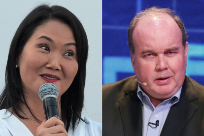 Candidatos a la presidencia de Perú Keiko Fujimori (i) por el partido Fuerza Popular y a Rafael López Aliaga por el partido Renovación Popular.
