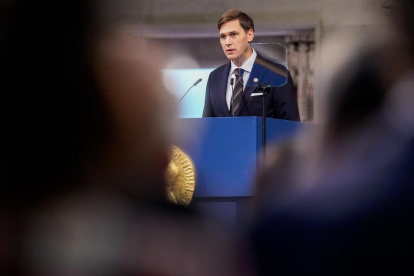 Jorgen Watne Frydnes, durante la ceremonia de entrega del Premio Nobel de la Paz en el Ayuntamiento de Oslo, Noruega, el 10 de diciembre de 2025.