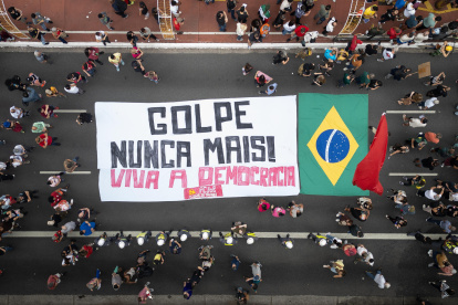 Manifestación contra el proyecto de ley conocido como "PL de la Dosimetría" y contra la amnistía al expresidente de Brasil Jair Bolsonaro este domingo, en Sao Paulo (Brasil)