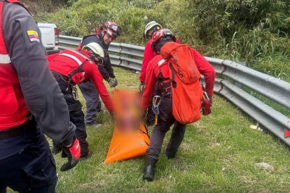 Bomberos del cantón Mejía localizaron el cuerpo de Paulina Andrea Gallo en una quebrada de la vía Alóag–Santo Domingo.