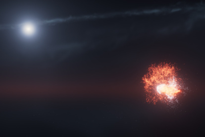 Colisión. Recreación de la colisión de dos objetos masivos en órbita.