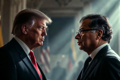 Ilustración hecha con IA: Trump y Petro no han tenido ningún tipo de reunión en los últimos dos años.