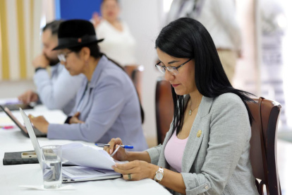 La ministra de Educación, Gilda Alcívar, durante la reunión del Gabinete Sectorial Social de 2026.