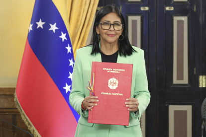 La presidenta encargada de Venezuela, Delcy Rodríguez, en un acto de gobierno, en Caracas (Venezuela).