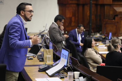 El asambleísta Roque Ordóñez, de Revolución Ciudadana, interviene en el Pleno.