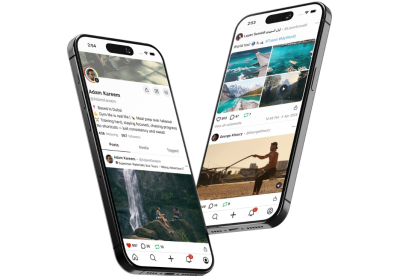 Fotografía cedida por la red social australiana UpScrolled de dos teléfonos móviles que muestran cuentas de usuarios de esta nueva red social.