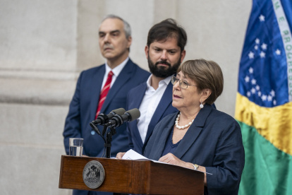 Michelle Bachelet durante su pronunciamiento tras ser nominada como candidata a secretaria general de las Naciones Unidas.
